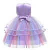 Unicorn Rainbow Dress Baby Girls Princess Flower Pastel Dresses For Summer Birthday Party Cosplay Perform Children Costume 20220224 Q2