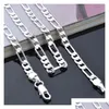 Top Quality 4Mm 925 Sterling Silver Necklace Curb Chain Figaro Chain Necklaces Two Style Link Italy 16-24Inch Yiqro