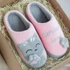 Cute Cartoon Cat Couples Slippers Warm Furry Shoes Thick Plush Soft Footwear Home Bedroom Platform Flat Women Winter Slides 220105
