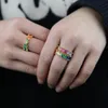 2021 złoty kolor Rainbow bagietka CZ obrączka zaręczynowa najwyższej jakości 5A cyrkonia kolorowy palec wieczność obrączka