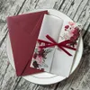 New Burgundy Personalized Print Translucent Wedding Invitation with Rhinestone Ribbon and Pearl Envelope DIY Vellum Wrap Quinceane8073208