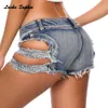 Taille basse femmes sexy super denim shorts 2020 été denim coton diamants épissage shorts dames skinny club jeans super courts T200701