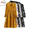 Abito casual da donna primavera autunno stile coreano vintage camicia stampata floreale abito manica lunga elegante fiocco midi abiti estivi 220228