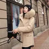 Frauen Unten Parkas Winter Mantel Frauen Fleece Baumwolle Polsterung Fell Kapuze Schlanke Taille Kordelzug Dicke Lange Jacke Solide Mujer 2022