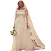 Vintage Lace A Line Dress With Long Sleeve Scoop Neck Country Style Plus Size Wedding Gowns Sweep Train Spring Elegant Bridal Dresses