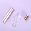 Rolo de vidro rosa de 5 ml de 5 ml vazio na garrafa de perfume garrafas de rolos de óleo essencial com bola de rolo de metal