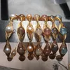 30pcs Pérola Labradorite morango Fantasma Fantasma Quartz Gemstone frisada Bangle Abrir pulseiras de fio ajustável Envolto em 14K Gold Tone