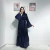 Ropa étnica Abaya abierta Kimono Mujeres Musulmanas Vestido Dubai Caftan Femme Turquía Turco Islámico Bangladesh Kaftan Lentejuelas Cardigan