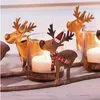 Candle Holder Wrought Iron Elk Pull Car Candlestick Retro Christmas Mother And Children's Room Deer Sleigh with 4 Candle Cup LJ201018