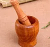 Home Kitchen Hand Manual Wood Garlic Ginger Mortar and Pestle Pugging Mill Grinding Bowl Masher Grinder Mixing Device