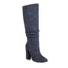 Botas de invierno hasta la rodilla para mujer, tacones plisados, Botas Largas, punta estrecha, zapatos de tacón súper alto para mujer, rojo, talla 34-431