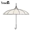 Yesello beige Women Big Large Long Handle Gothic Classic Windproof Tower Pagoda Rain Umbrella 201112