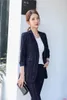 Мода повседневные женщины Blazer и куртки Темно-синий полосатый с длинным рукавом офисные женские работы носить одежду Styles1