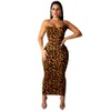 Verão Womens Designer Sexy Dress Leopard Imprimir Halter Vestidos Sem Mangas Cintas de Ombro Dress Senhoras 2022 Tendências Novo Apparel