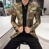 Luxury Gold Stripes Print Blazer Masculino Slim Fit Uomo Blazer Hombre Plus Size 5xl Stage Cloth per Dj Singer Chaqueta Hombre 201104