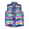 Nouveau hiver épais gilet hommes mode coloré lumineux tissu imperméable chaud gilet Cool sans manches veste manteau grande taille 201120