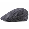 Stripe Beret Hat Men Cotton Navy Blue Ivy Duckbill 수컷 캐주얼 영국 빈티지 여름 가을 탄성 플랫 모자 새