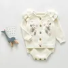 Vêtements Automne Body Ensemble Infantile Nouveau-Né Fille Chandail Tricoté Cardigan Coton Bébé Filles Combinaison 201128