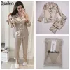 Bsailen pijama 2 peças outono mulheres sleepwear faux seda seda pijama pijama conjunto de manga longa sleewear pijamas terno casa de casa 201113