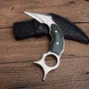 Lâmina de cetim Karambit 440C de alta qualidade Full Tang Micarta Handle Lâminas fixas Facas de garra Facas táticas com bainha de couro