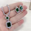 Choucong Brand New Unique Luxury Bridal Jewelry Set 18K White Gold Fill Emerald Gemstones Wedding Party Stud Earring Tennies Neckl2348