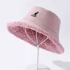 Kangaroo Sign Hat Women's Double-sided Wear Plus Velvet Thick Solid Color Fur Plush Basin Bobs 220113