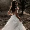 Romantik Dantel Bohem Gelinlik Bahar Yaz Boho Seksi Açık Geri Dantel Tül Bir Çizgi Gelin Gowns 3D Aplikler Robe De Marri243o