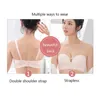 Trägerlose rutschfeste BHs weibliche Unterwäsche kleine Brust senden aufblasbares Brustpolster vorne 4-reihiger geraffter unsichtbarer Push-up-BH 201202