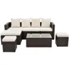 US stock GO 5-Piece Patio Furniture sets PE Rattan Wicker Sectional Lounger Sofa Set with Glass Table and Chair2132