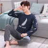 2020 ربيع الخريف القطن طباعة الأكمام الطويلة مجموعات pajama للرجال Soft Sleepwear بدلة الذكور Pajama Loungewear ملابس المنزل LJ201112