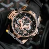 Ny ChronoFighter 45mm Rose Gold Two Tone Caes Quartz Chronograph Mens Watch Black Skelett Ring Gummi Strap Sport Klockor Hello_Watch