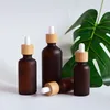 15100ml Natural Bamboo Wooden Dropper Bottles Matte Amber Glass Opan Containers Treatment Beauty Makeup Cosmetic Packa8464328
