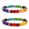 8mm Rainbow Seven Chakras Natural Stone Beads Elastic Bracelet Mantra Prayer Buddha Bracelet Beaded Hand Strings