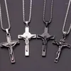 Collana con croce di Gesù religiosa per uomo Ciondolo in acciaio inossidabile Ciondolo a croce color argento nero con gioielli con collana a catena1