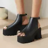 RIBETRINI Big Size 45 On Sale Open Toe Chunky Heels Buckle Strappy Goth Cool women's Sandals Black Leisure Casual Punk Shoes Y220225