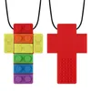 Baby Teether Rainbow Brick Chew Necklace Babe Silicone Teethers Autism Sensory Therapy Tools Kids Chewy Toys 7 Colors