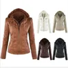 女性のプラスサイズのXS-7XLレザージャケット秋と冬のフード付き長袖スリムジャケット女性のコート