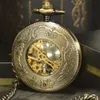 Tiedan luxe skelet bronzen retro antiek skelet mechanisch pocket horloge heren ketting ketting zakelijke pocket fob horloges t200502