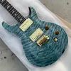 Private Stock Quilted Maple Top Whale Blue Electric Guitar White Pearl Birds Inlay Tremolo Bridge Eagle Headstock Gold Hardware7254610