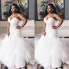 Nowy Afryki Vintage Syrenki Suknie Ślubne Sweetheart Illusion Lace Aplikacje Crystal Zroszony Ruffles Wielopięciowe Organza Formalne suknie ślubne