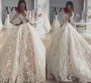 Princess 3D Floral Lace Wedding Dresses Long Sleeves 2021 Sheer Neck Applique A Line Bridal Gown Court Train Arabic Vestidos De Novia AL8637