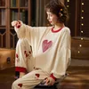 Kvinnors full bomullspyjamas pyjamas set långärmad sömnkläder pijamas pajamas kostym kvinnlig sömn tvådelar set loungewear stor storlek 201114