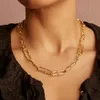 Fashion Jewellery Trendy Gold Plating Paperclip Chain NecklaceChunky Statement Necklaces for Women6884917