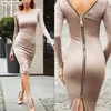 Primavera gran tamaño bodycon vestido color sólido cuello redondo manga larga cremallera trasera apretada ropa de moda femenina D1240 220210