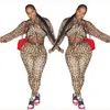 Plus size roupas femininas moda leopardo manga longa colheita topo magro 2 peça define feminino designer roupas2023women fatos de treino