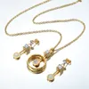 Gold Farbe österreichischen Kristall Klassische hohle runde Halsketten-Anhänger Ohrringe Schmuck-Set