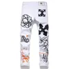 Mode Streetwear Männer Jeans Weiße Farbe Malen Gedruckt Jeans Männer Designer Hip Hop Hosen Slim Fit Elastische Punk Stil Bleistift hosen