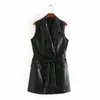 Abiti eleganti ARDM per le donne Faux Leather Lace Up Button Sentidemini Dress Vestito Ladies PU Winter Clother Donne Slim Vest Y0118