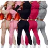 Wholesale Items Winter Tracksuits Thick Fleece Hoodies 2 Piece Set Sexy Crop Top Y2k Clothes Women Long Sleeve Hooded Outfits K8703
