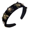 Animal Fashion Retro Metal Bee Hair Tillbehör Pearl Rhinestone Headband Wide Diamond Flower Crown Gift för Bröllop Brudtärna